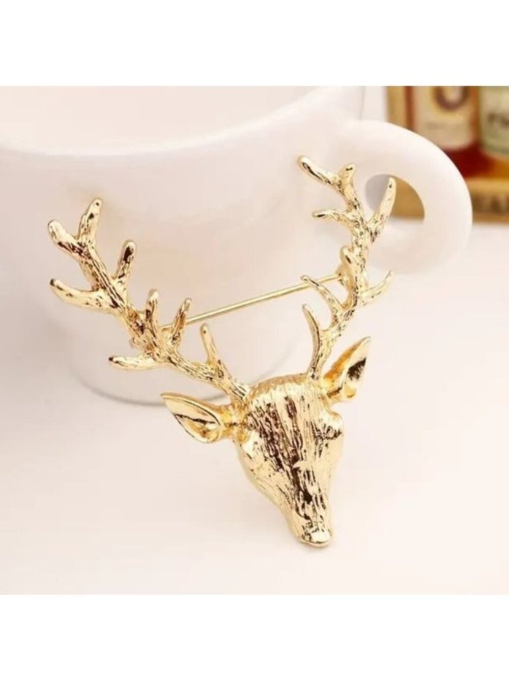 Brooch Elk Deer Buck Stag Pin Gold Hunt Holiday Stylish Glam Y2K Statement Gift